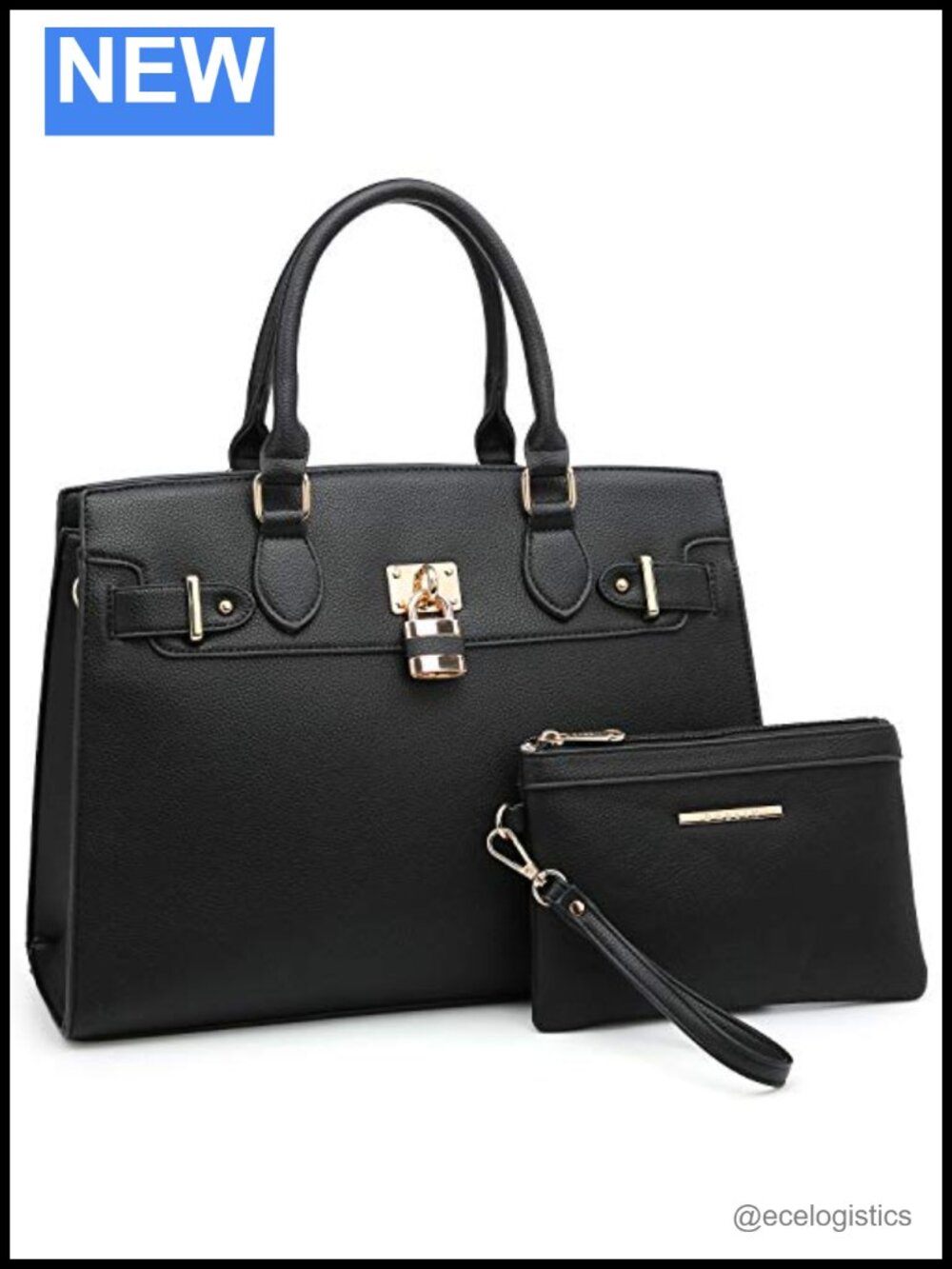 Vegan Leather Satchel Tote Handbag with Matching Clutch
